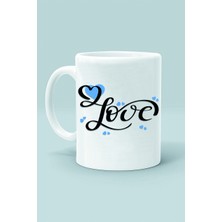 Olympus Plus Love Sevgi Mavi Kalp Sevgili Tasarım Baskılı Beyaz Klasik Kupa Bardak