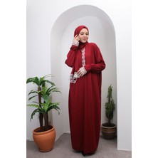 Defkay Lüks Dantel Işlemeli Boydan Namazlık - Tek Parça Hazır Başörtülü Tesettür Elbise