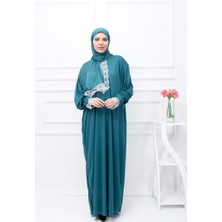 Defkay Lüks Dantel Işlemeli Boydan Namazlık - Tek Parça Hazır Başörtülü Tesettür Elbise