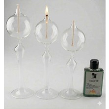 Lebron 3'lü Dekoratif Üfleme Cam Kandil Seti + Kandil Yağı Hediye Yuvarlak