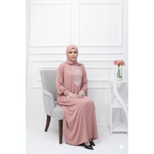 Defkay Lüks Dantel Işlemeli Boydan Namazlık - Tek Parça Hazır Başörtülü Tesettür Elbise