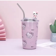 Hello Kitty Isı Muhafazalı Metal Pipetli Çelik Kupa Termos Pipetli Termos Kupa