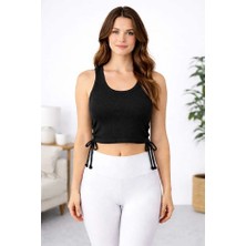 Poodle Çift Omuz Geniş Askılı Crop - Siyah