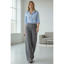 Süet Kumaş Yandan Fermuarlı Bol Paça Pantolon