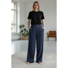 Süet Kumaş Yandan Fermuarlı Bol Paça Pantolon