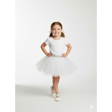 Dudese Kız Çocuk Gümüş Simli Bel Detaylı Beyaz Kabarık Tütü Etek