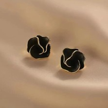 Eredka Kamelya Çiçeği Siyah-Gold Renk Küpe