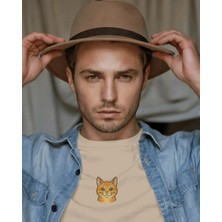 Muhtar Store Erkek Sarman Kedi Baskılı Oversize Tişört – Minimal Turuncu Kedi Tasarım
