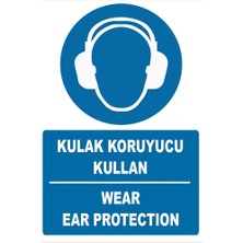 Tembel Baykuş Kulak Koruyucu Kullan Türkçe-Ingilizce Uyarı Levhası 20X30 cm Forex