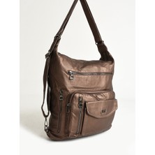 571 Collections Çanta Yıkanmış Deri Hem Sırt Hem Omuz Çantası  Siyah (Model: 571-9-10A)