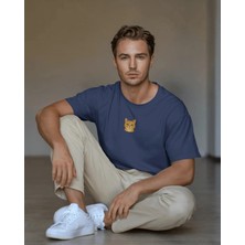 Muhtar Store Erkek Sarman Kedi Baskılı Oversize Tişört – Minimal Turuncu Kedi Tasarım