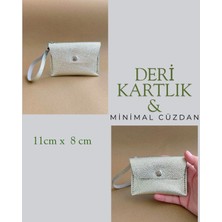 Hakiki Deri Minimal Avuçiçi Simli Tasarım Kadın Cüzdan Kartlık Drc-24