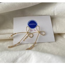 Eredka Kurdele Desenli Taşlı Gold Küpe