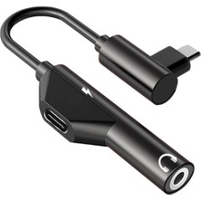 Derwell Yeni 2026 USB Type C To 3.5mm Çevirici Dönüştürücü Adaptör Kulaklık Aux Ses ve Şarj 2'si 1 Arada Tak Çalıştır Kompakt Tasarım Adaptör Siyah