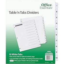 Indispensablely Office Essentials Masa 'n Ayırma, 8 – 1/5,1 x 27,9 Sekme cm 1 – 10 Tab, Siyah/beyaz Tab, Laser