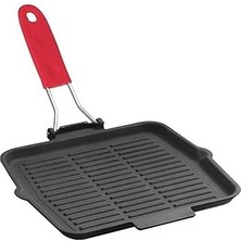 Indispensablely Lava Döküm Kare Sığ Izgara Tavası Silikon Tel Saplı Ölçü 24X24CM.