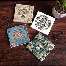 Indispensablely Yaşam Çiçeği, Ağacı Taş Bardak Altlığı Seti - 4 Parça - Dekoratif, Rustik Mutfak Aksesuarı, 10X10 C