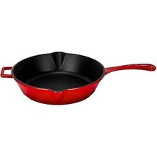 Indispensablely Lava Döküm Yuvarlak Kızartma Tavası Döküm Demir Yekpare Saplı. ÇAP(Ø)24CM - Kırmızı