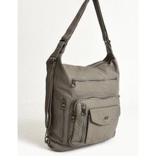 571 Collections Çanta Yıkanmış Deri Hem Sırt Hem Omuz Çantası  Siyah (Model: 571-9-10A)