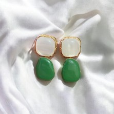 Eredka Fransız Tarzı Yeşil - Beyaz Taşlı Küpe