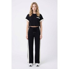 Bacc Siyah Renk Bloklu Beli Lastikli Yumuşak Dokulu Kumaş Alt Üst Takım BCHN-2626133