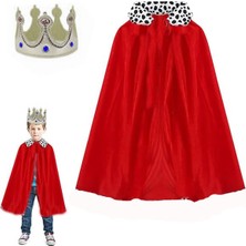 Pileli Store Çocuk Boy Kral Pelerini 90 cm ve Yumuşak Eva Kral Tacı Gümüş Renk (4887)