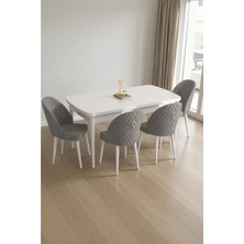 Baresmu Mura Beyaz 80X132 Açılabilir Mdf Masa Yemek Odası Takımı, Mutfak Takımı 4 Adet Sandalye