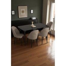 Baresmu Mura Siyah Mermer 80X132 Açılabilir Mdf Masa Yemek Odası Takımı, Mutfak Takımı 4 Adet Sandalye