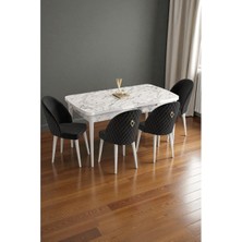 Baresmu Mura Beyaz Mermer 80X132 Açılabilir Mdf Masa Yemek Odası Takımı, Mutfak Takımı 4 Adet Sandalye