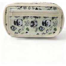 Gökyüzü Işığı Panda Desenli Çok Bölmeli Kalemlik - Peluş Broş-Sticker-Klips Hediyeli