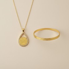 TrendyX Armut Model Kolye ve Ayetel Kürsi Bileklik Seti Gold Renk Çelik Islami Takı