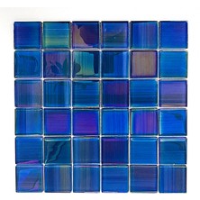 MozaiKristaL Havuz, Banyo, Sauna, Spa, Iç ve Dış Tüm Yüzeyler Için, Suya, Isıya ve Tüm Etkenlere Dayanıklı  6mm Kalınlığında Aurora Blue, 30X30 Cm. Fileli Kristal Mozaik