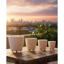 Buyx 4’lü 3D Modern Beyaz Vazo Takımı Ayaklı Dekoratif Saksı Seti - BU002T-7HESA8