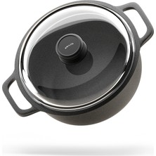 GRILL'O Padella Alüminyum Döküm Cam Kapaklı Tencere 24 cm