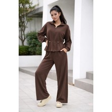 Lubiti Modal Kumaş Fermuarlı Bel Büzgülü Baggy Pantolon Rahat Spor Takım