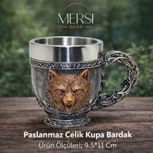 Mersi Shop Mitolojik Ayı Figürlü 3D Kabartmalı Paslanmaz Çelik Kupa Bardak – Dekoratif Viking Tarzı Kupa