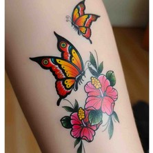 Bontexs 3 Boyutlu Geleneksel Kelebek ve Hibiskus Çiçeği Dövme