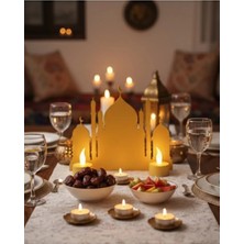 Buyx 3D Iki Mumlu Cami Dekor 2 Pilli LED Mum Hediyeli Masa Üstü Süs - BU002T-7HEXA3