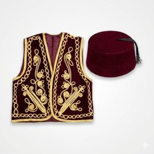 Ceyyiz Damat Kına Gecesi Osmanlı Yelek Ve Fes Takım Bordo