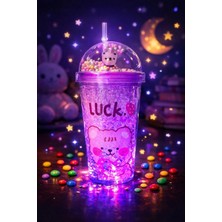 Marsilyan Bear Suluk Pipetli Buzlu Cam Görünümlü LED Işıklı 450 ml Çift Katman Mika 2093 Mor