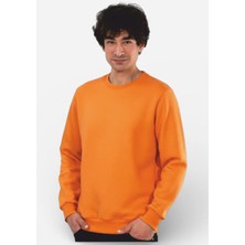 Etifa Tekstil Unisex Pamuklu Soft Sweatshirt Rahat Kalıp Nefes Alabilen Günlük Spor Casual Sweatshirt Turuncu