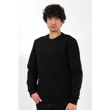 Etifa Tekstil Unisex Pamuklu Soft Sweatshirt Rahat Kalıp Nefes Alabilen Günlük Spor Casual Sweatshirt  Siyah