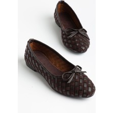 Shemard Bero Kadın Kahverengi El Örgüsü Fiyonklu Ortopedik Babet