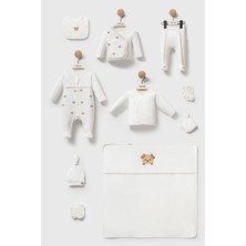 Moi Noi Lüks Seri Mini Dog Nakışlı 10'lu Hastane Çıkışı Seti - %100 Pamuk Ekru