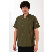 Etifa Tekstil Profesyonel Aşçı Ceketi Likralı Soft Kumaş Rahat Kalıp Şef Mutfak Üniforma Haki Yeşil