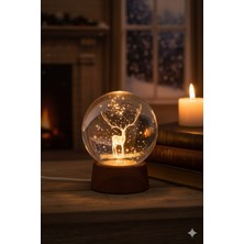 C&On Design Sevgiliye Özel Hediye Kristal Işıklı Cam Küre - Minimalist Geyik Figürlü Dekoratif Lamba