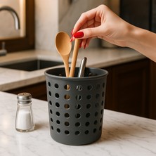 Genel Gri Kaşıklık – 13 cm Delikli Silindirik Tezgâh Üstü Kaşık/spatula Düzenleyici