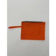 Etifa Tekstil Kanvas Clutch Çanta Astarlı Dayanıklı Fermuarlı Günlük Kullanım Kadın El Çantası Organizer Çanta Turuncu