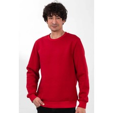 Etifa Tekstil Unisex Pamuklu Soft Sweatshirt Rahat Kalıp Günlük Spor Casual  Kırmızı