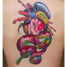 Bontexs 3 Boyutlu Görünüm Sunan Özel Tasarım Yılan Kadın ve Samuray Geçici Dövme